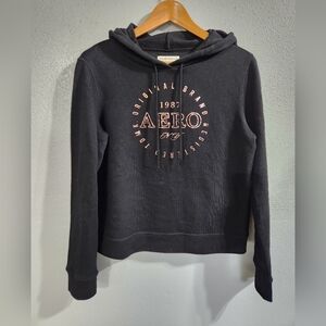 Aeropostle Aero Black Hoodie with Metallic Logo 22" Long Medium